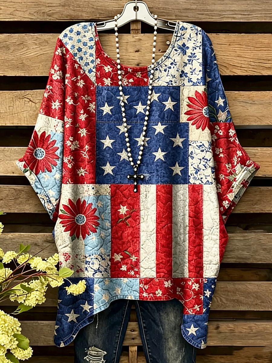 Women's Floral Patchwork Art Print Casual T-shirt