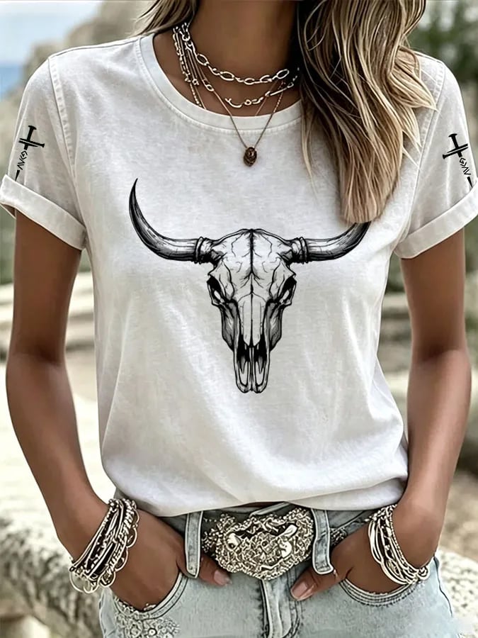 Women'S Western Horse Art Faith Gradient Printed Round Neck T-Shirt