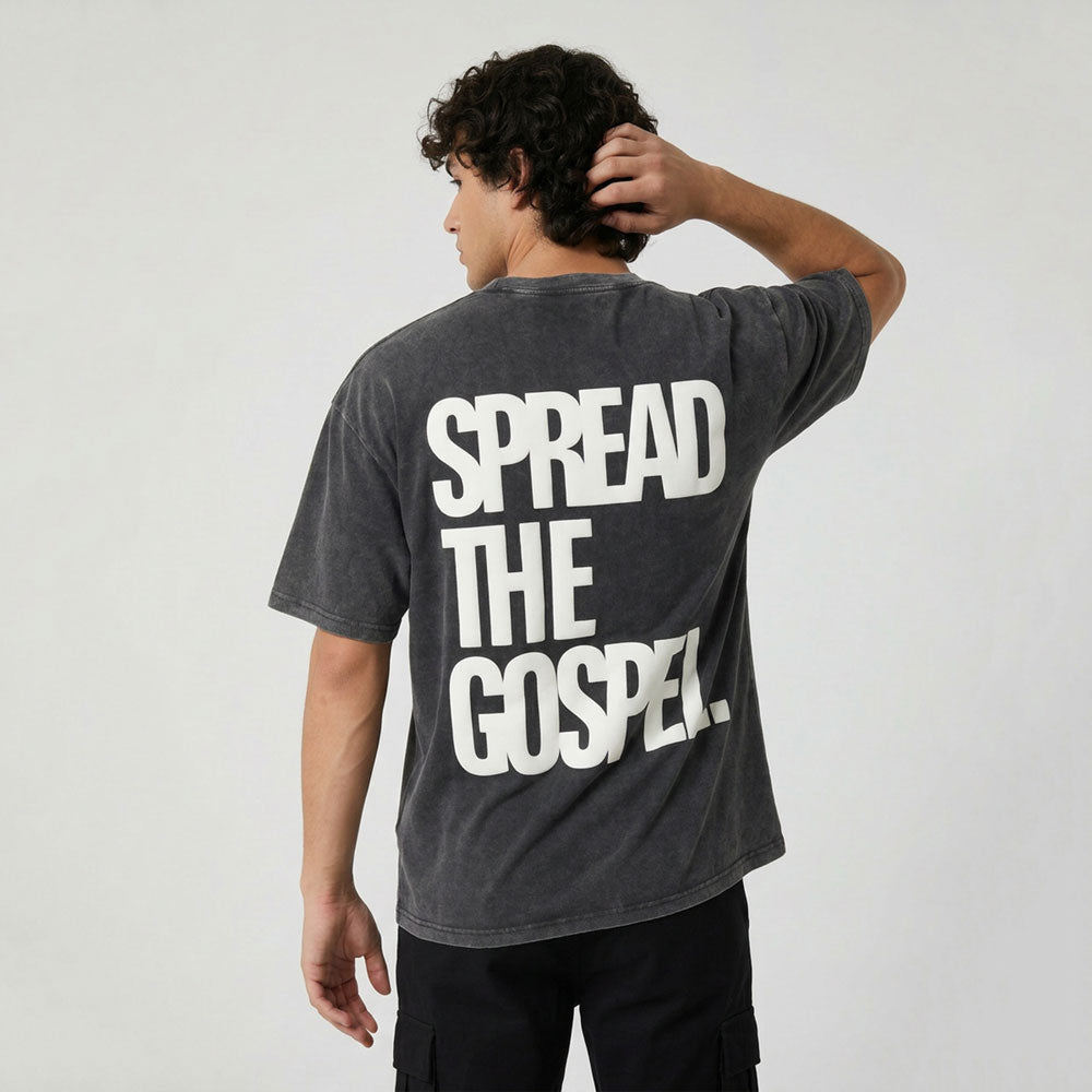 Spread The Gospel Christian Puff Printed Washed T-Shirt