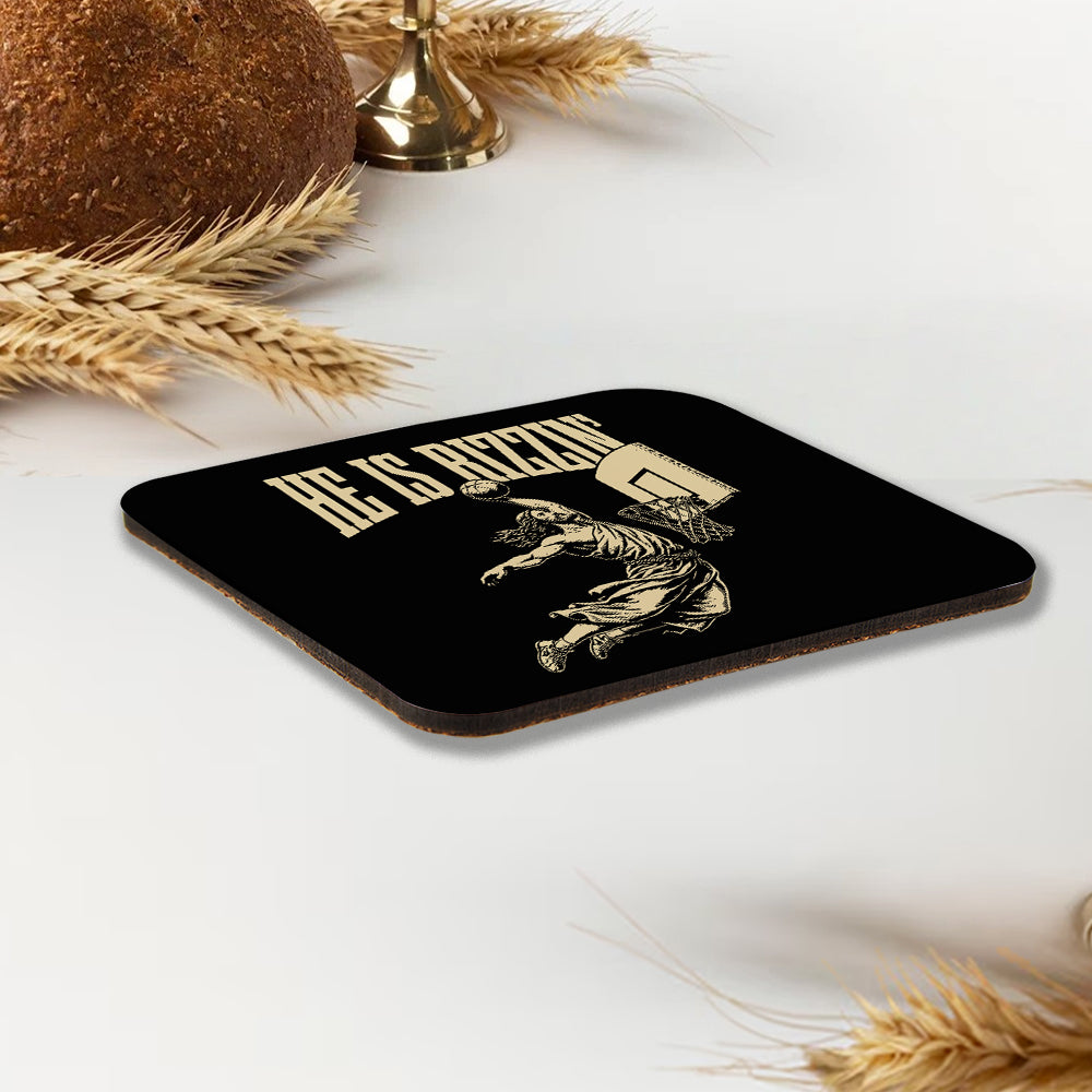 He Is Rizzin' Christian Wooden Printed Coasters