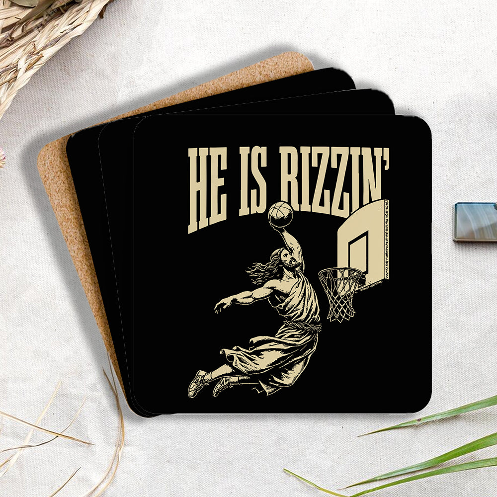 He Is Rizzin' Christian Wooden Printed Coasters
