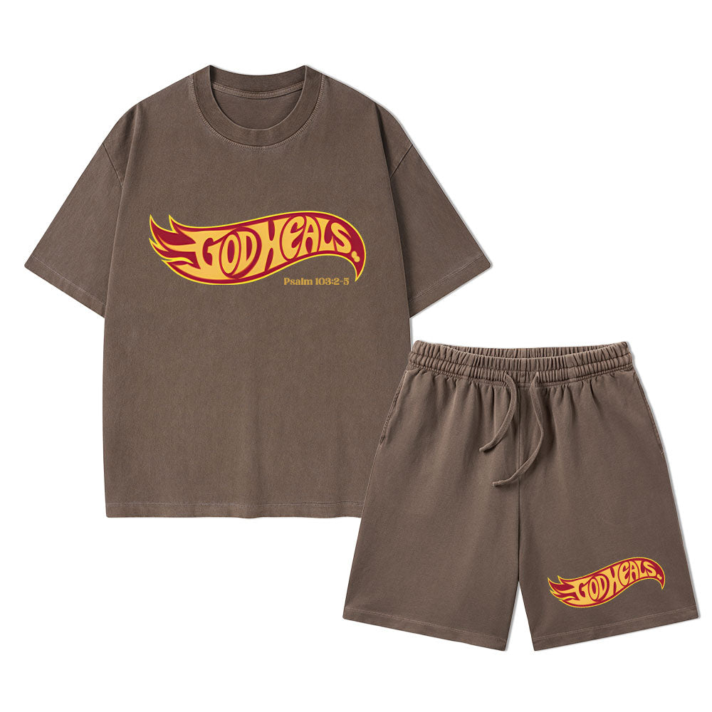 God Heals Christian Washed T-Shirt & Shorts