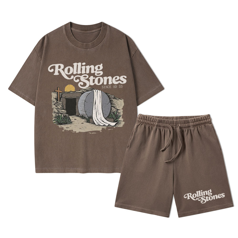 The Stone Was Rolled Away Christian Washed T-Shirt & Shorts