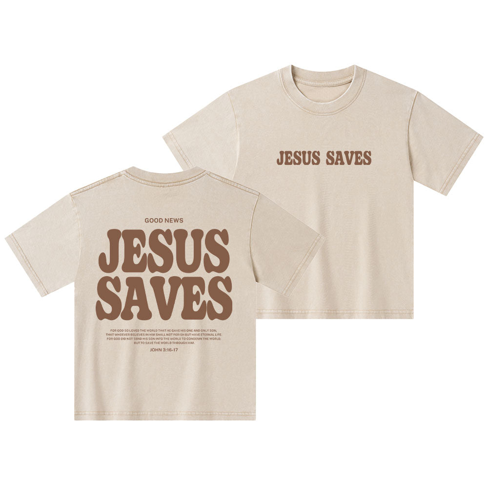 Jesus Saves Kid Washed T-Shirt