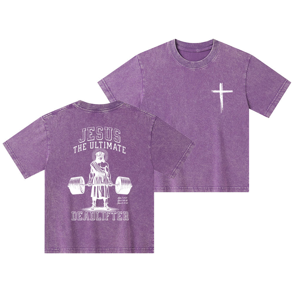 Jesus The Ultimate Deadlifter Christian Washed Kid T-Shirt