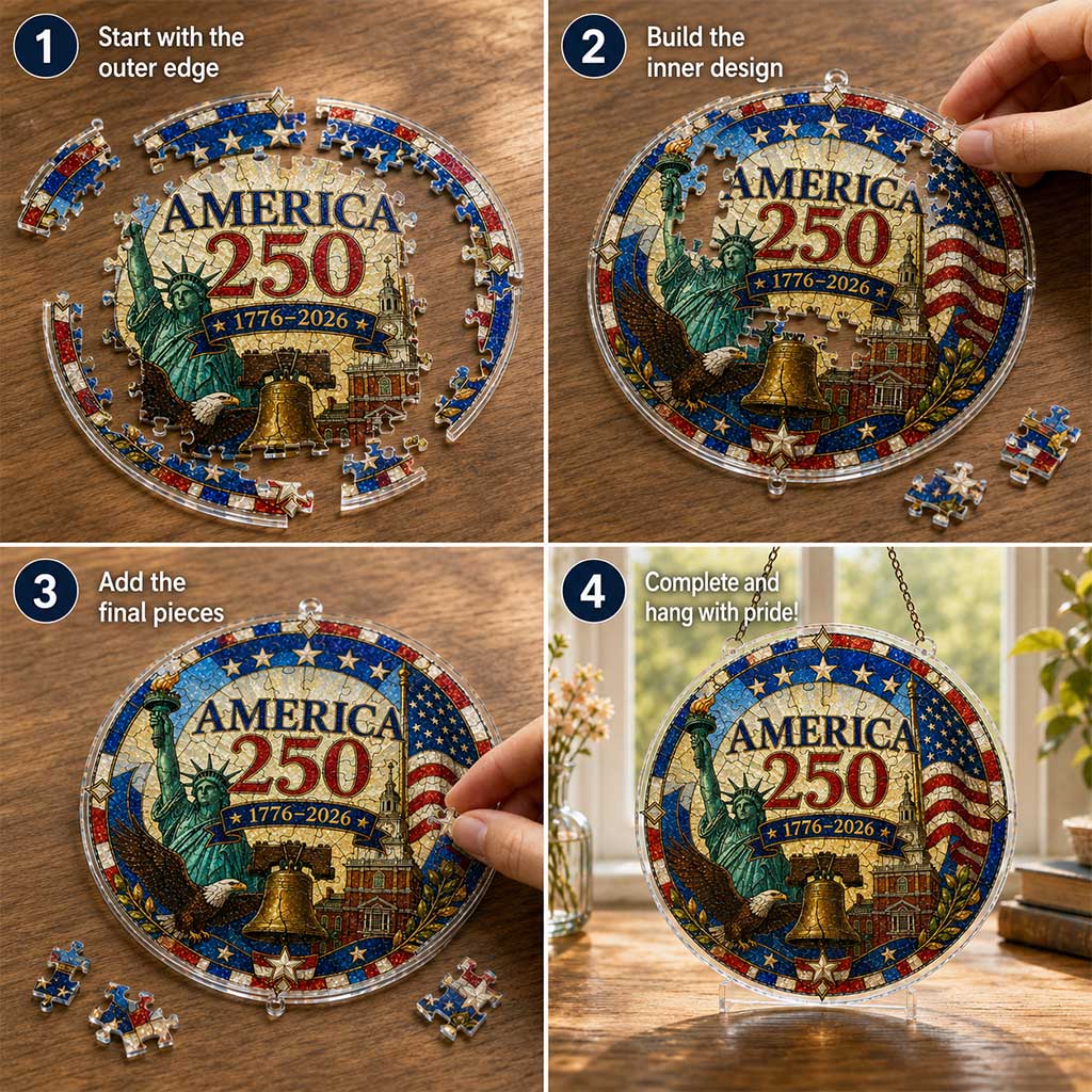 America 250 Acrylic Puzzle Hanging Ornament â€?1776â€?026 Patriotic Suncatcher Window Decoration