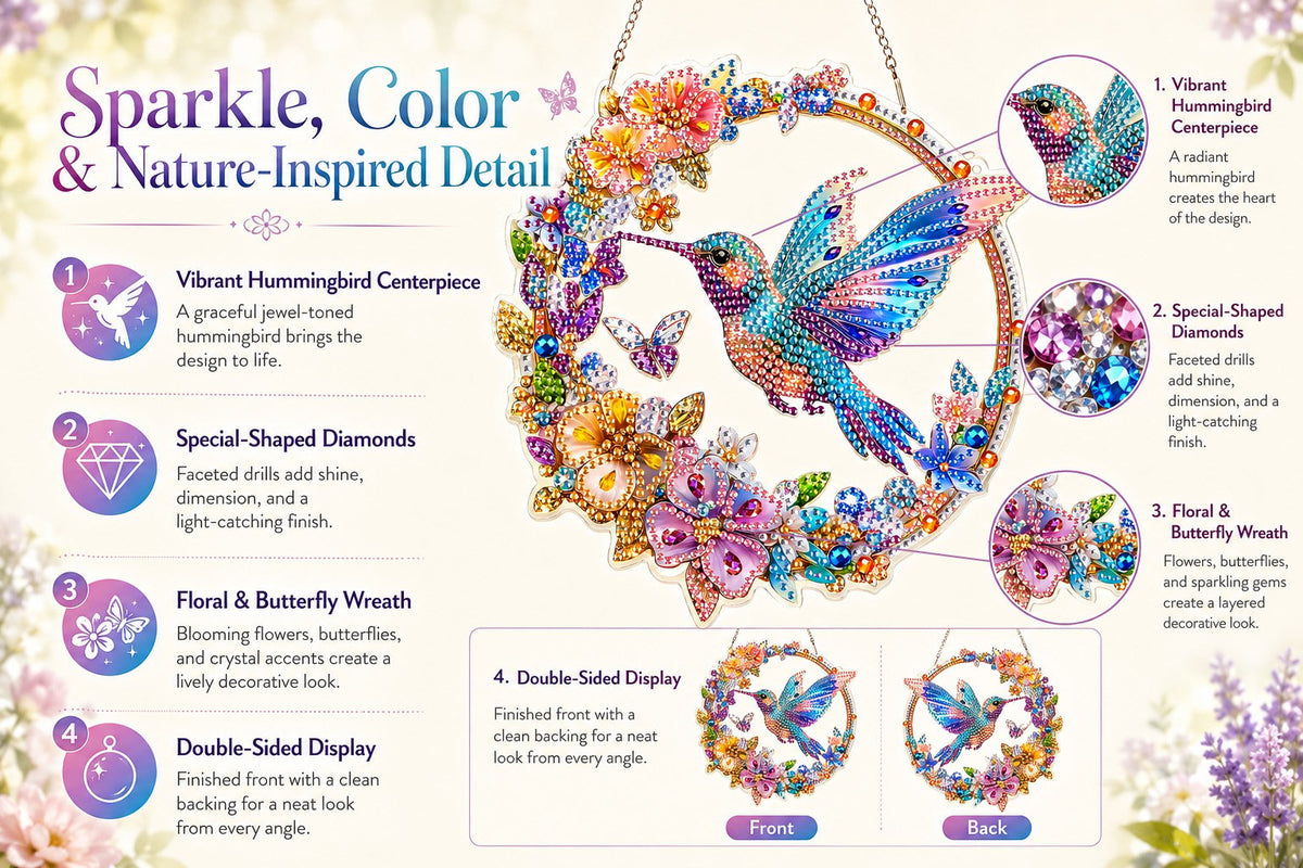 💥LAST DAY 49% OFF - Hummingbird Diamond Art Hanging Ornament Kit – Sparkling DIY Window Ornament 🐦✨