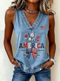 Women's 250th Anniversary Freedom Flower Art Print Casual V-Neck Vest