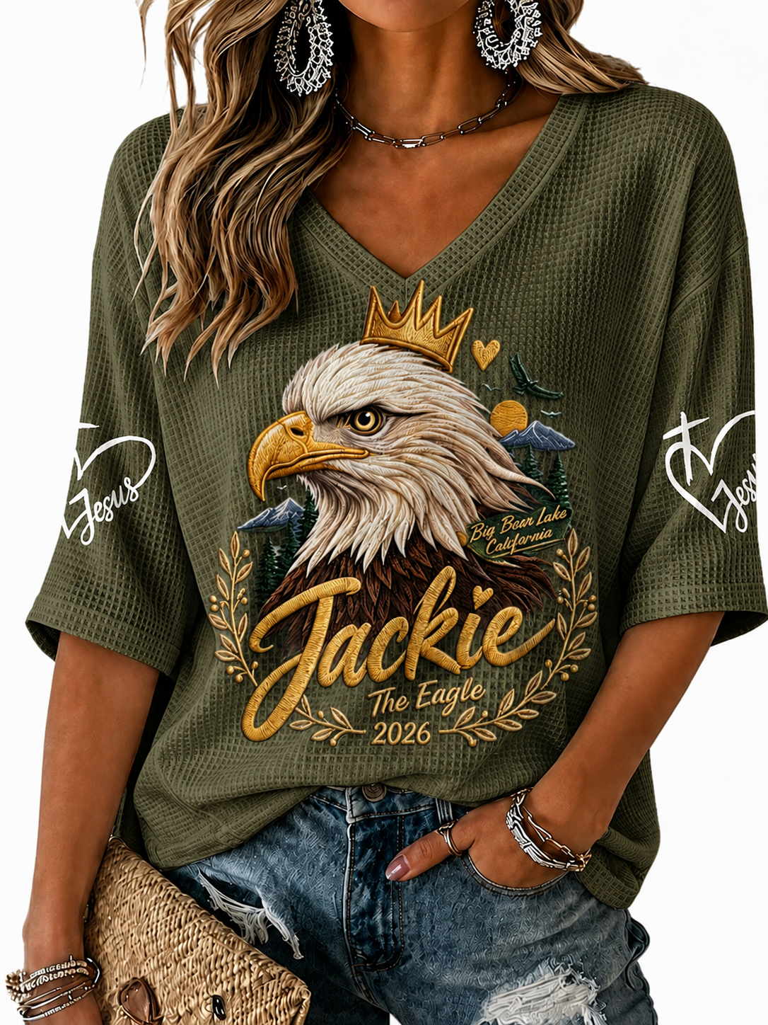 Women'S V-Neck Retro Forever Free Jackie Print T-Shirt