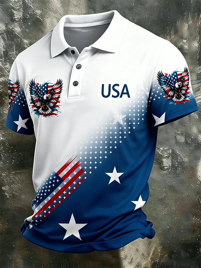 Men'S Casual 1776-2026 National Day Celebration American Printed Short Sleeved Polo Shirt