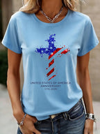 Women'S American Independence Day 250Th Anniversary Printed Round Neck Short Sleeve T-Shirt