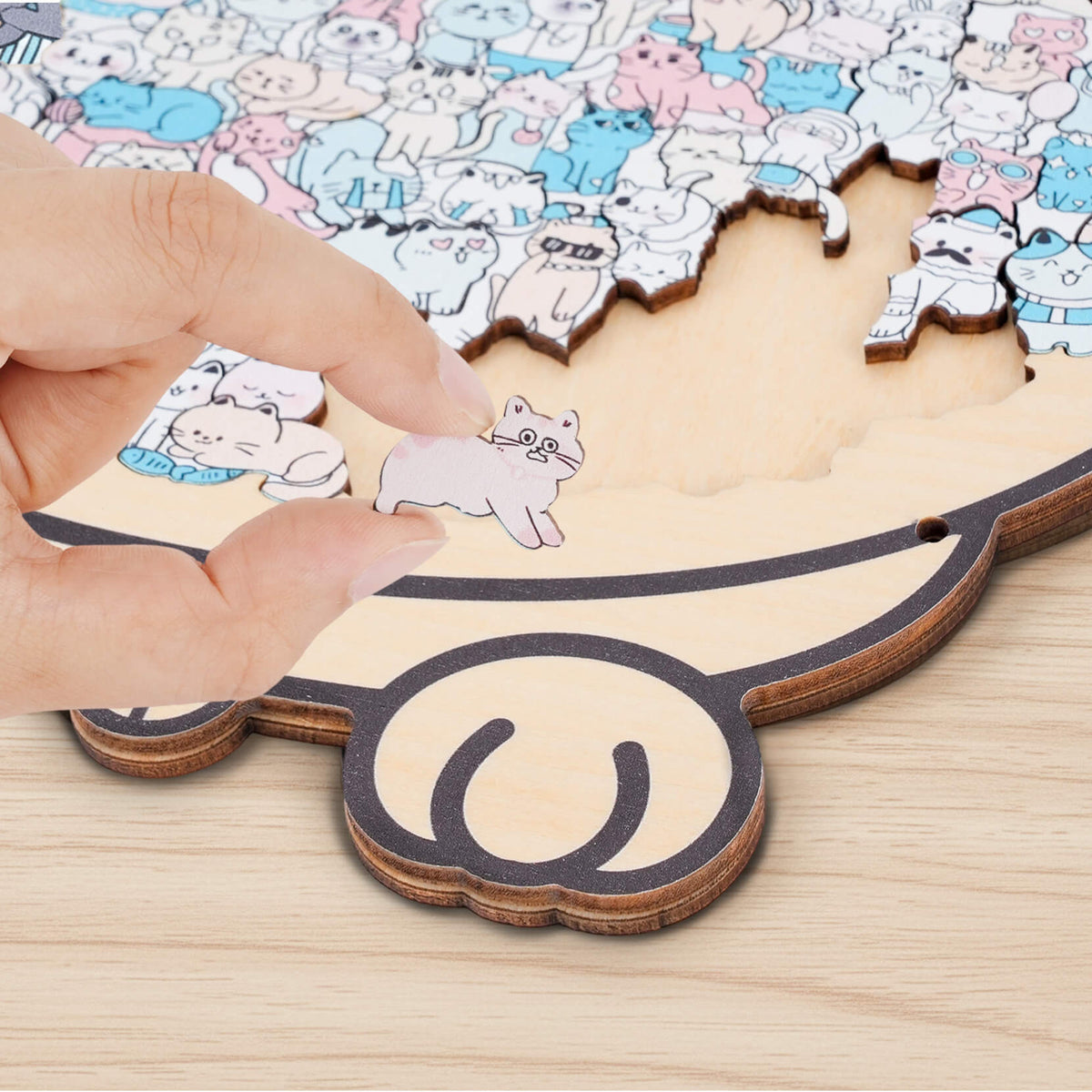 Morandi-Colored Lovely Cat Shaped Wooden Jigsaw Puzzle