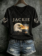 V Neck Retro Jackie Forever Our Queen Print T-Shirt