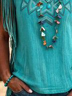 Women'S Casual Tassel Patchwork Printed Top