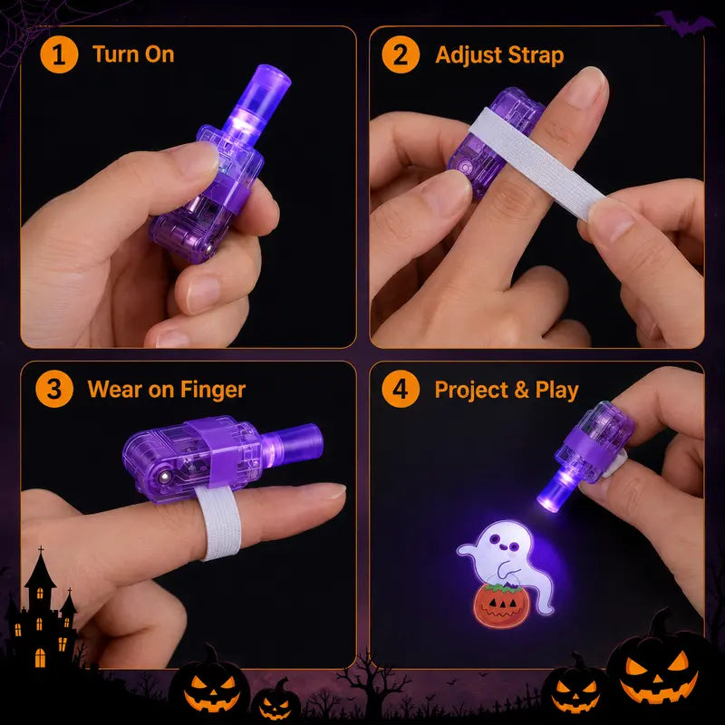 Halloween LED Projection Finger Lights a?? Multi-Color Trick-or-Treat Goodie Bag Fillers