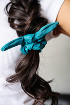 Teal Athletic Bow Scrunchie