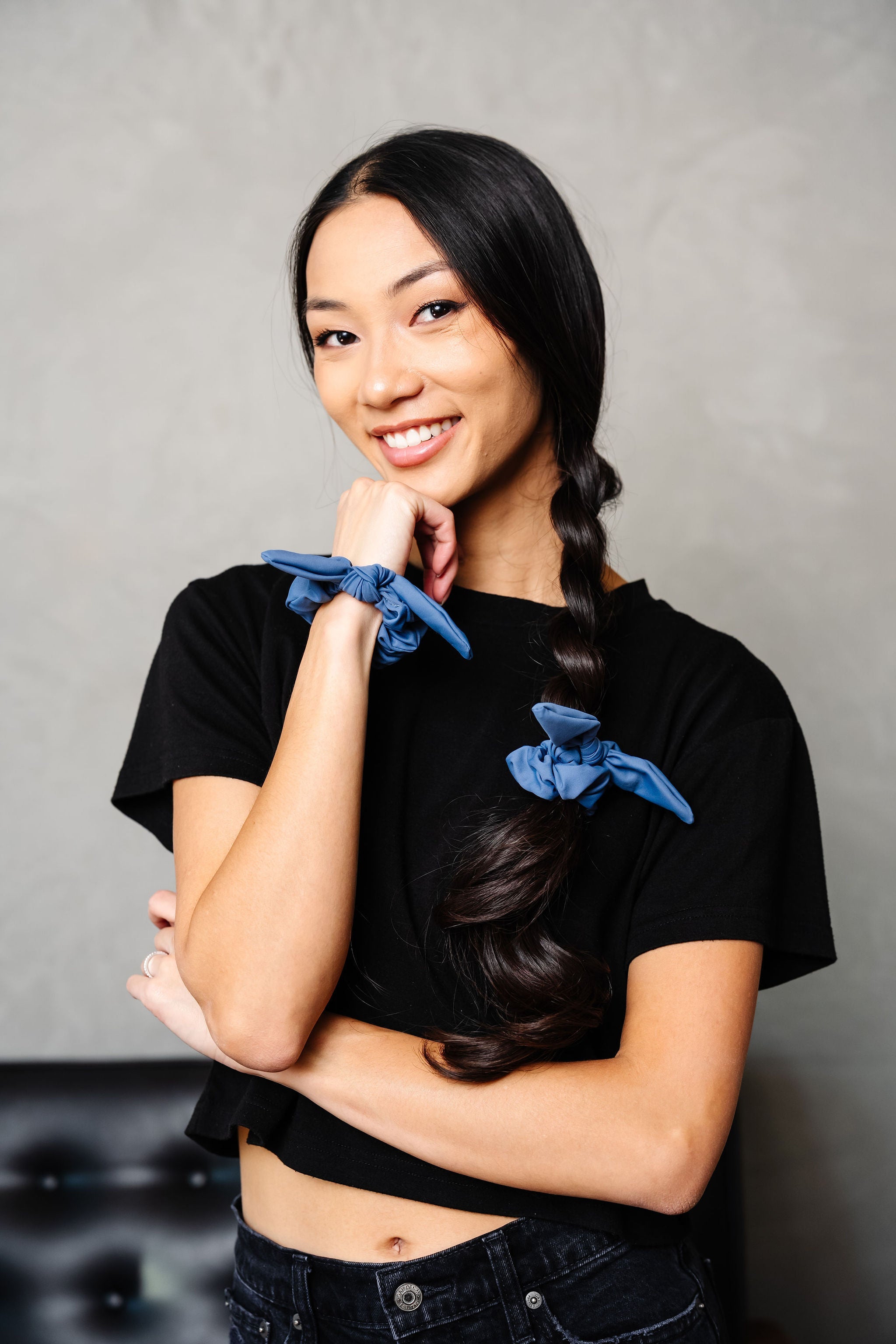 Steel Blue Athletic Bow Scrunchie