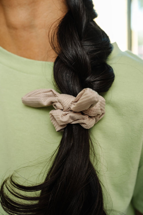 Beige Textured Athletic Bow Scrunchie