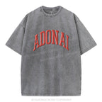 ADONAI Christian Puff Printed Washed T-Shirt