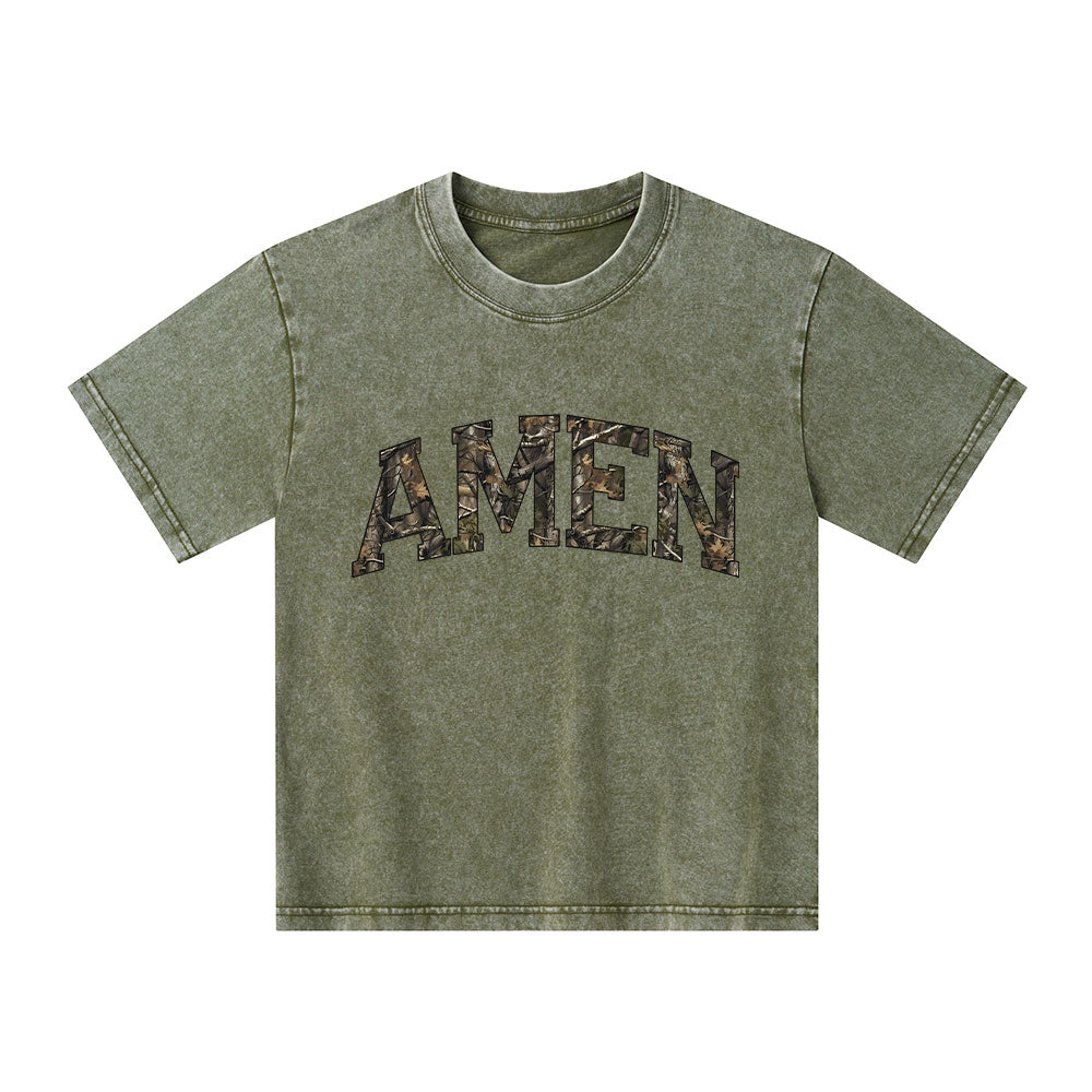 Amen Camouflage Christian Kid Washed T-Shirt