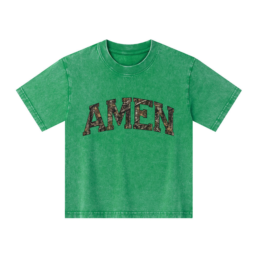 Amen Camouflage Christian Kid Washed T-Shirt