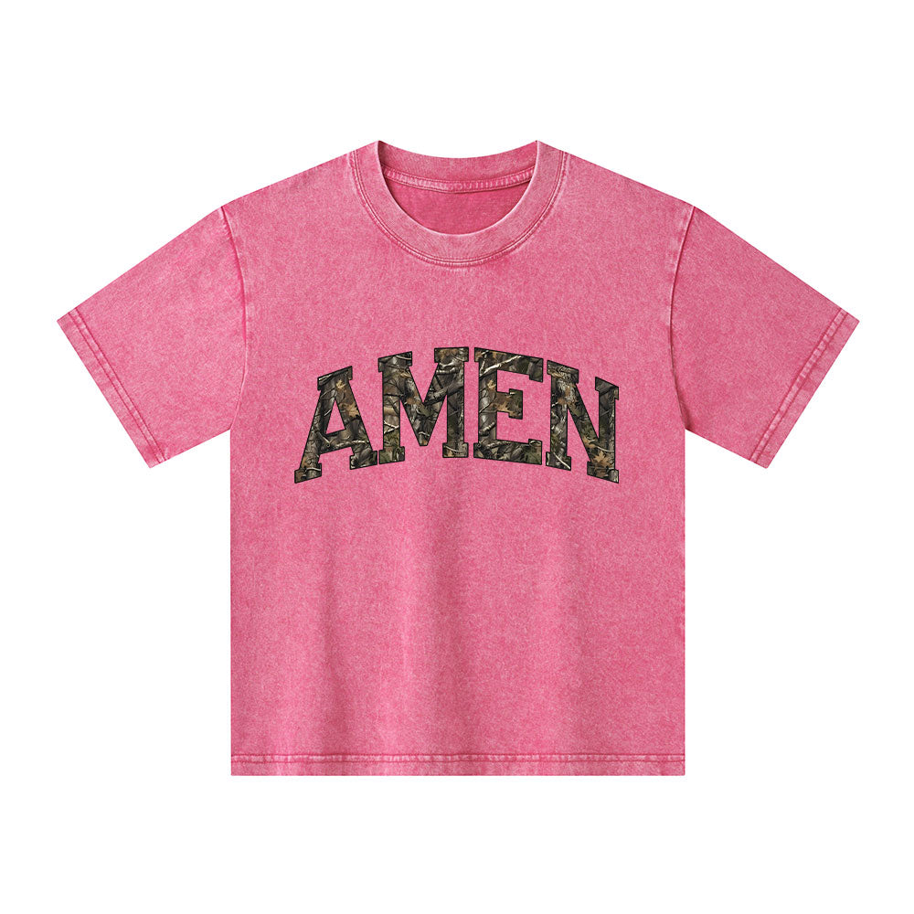 Amen Camouflage Christian Kid Washed T-Shirt