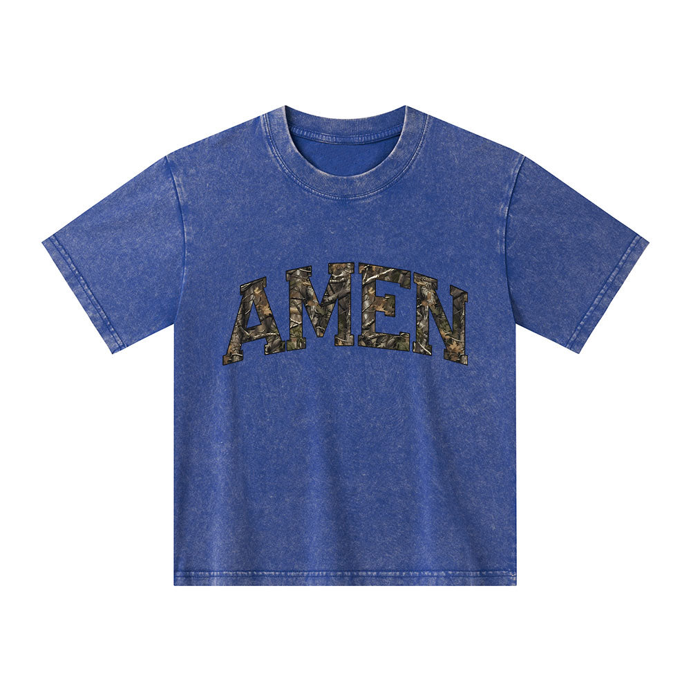 Amen Camouflage Christian Kid Washed T-Shirt
