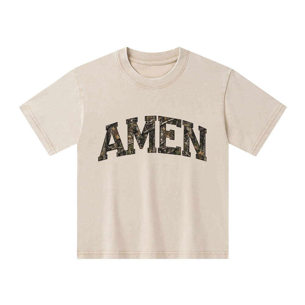 Amen Camouflage Christian Kid Washed T-Shirt