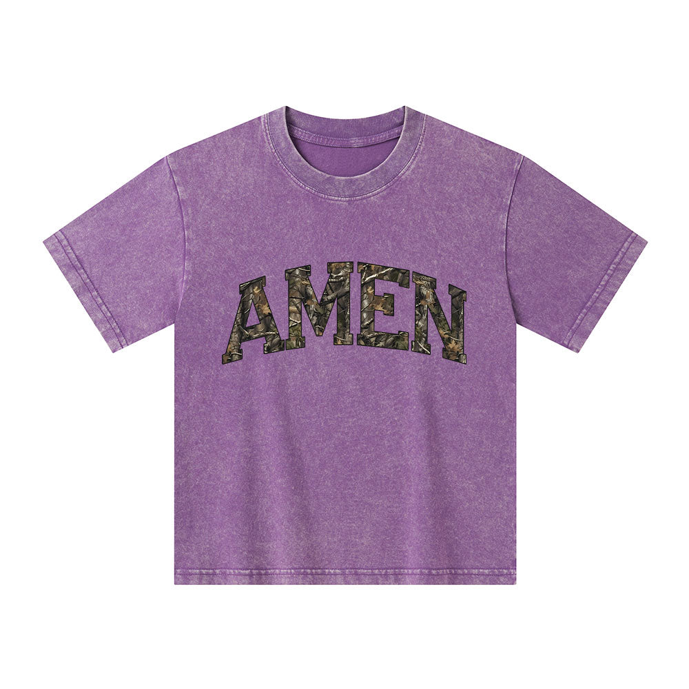 Amen Camouflage Christian Kid Washed T-Shirt