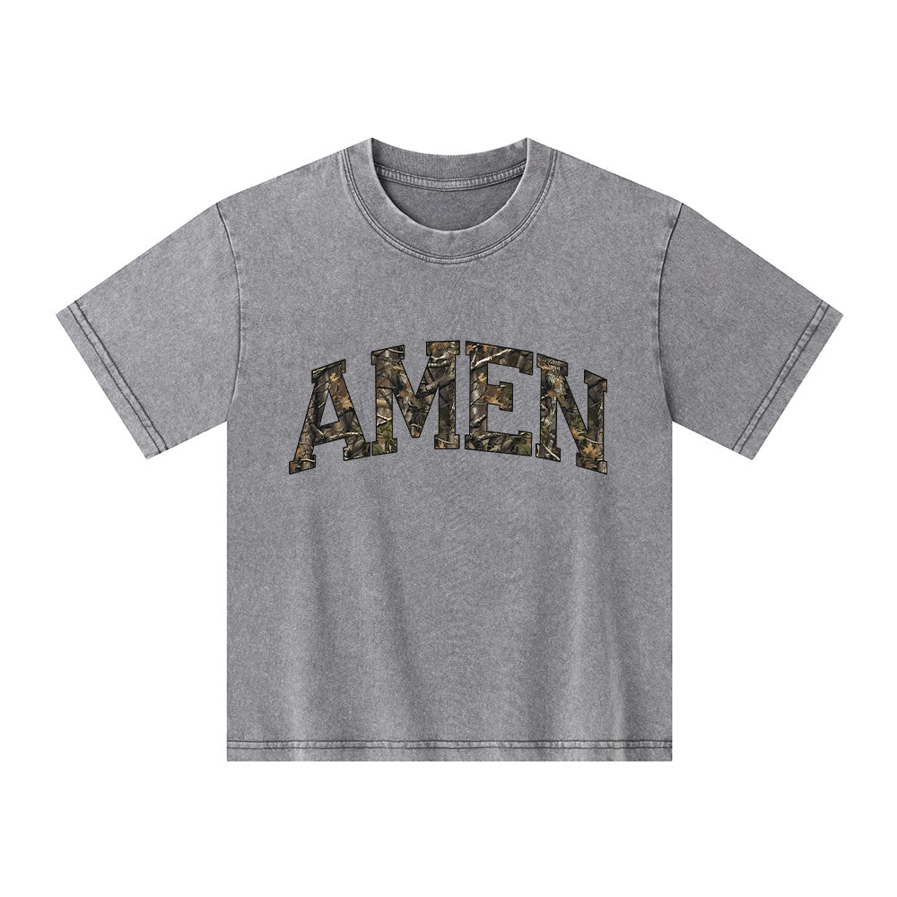 Amen Camouflage Christian Kid Washed T-Shirt