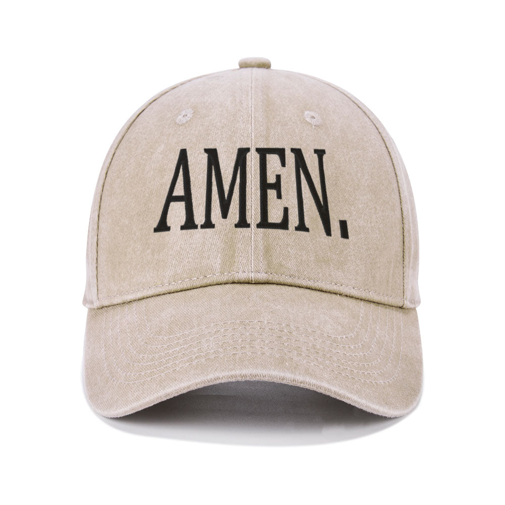Amen Christian Couple Washed Hat