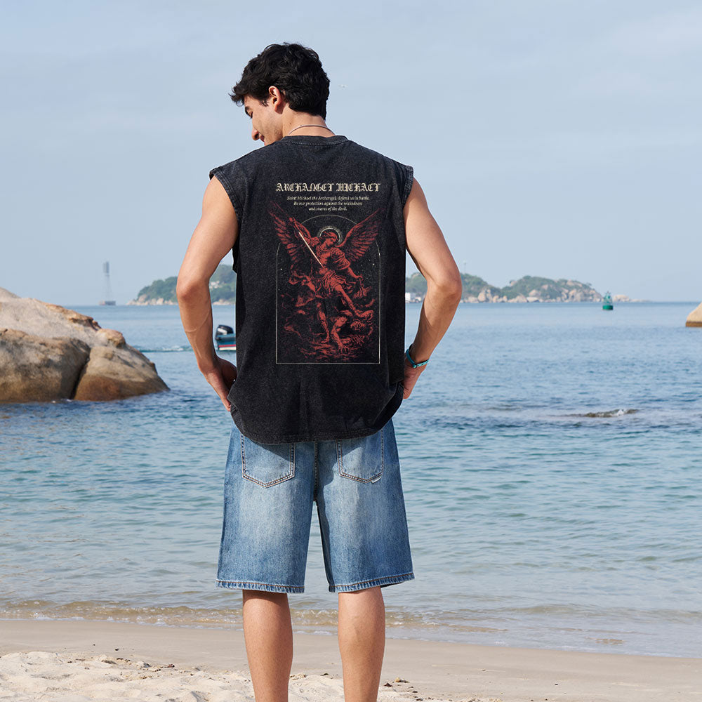 Archangel Michael Christian Washed Tank Top