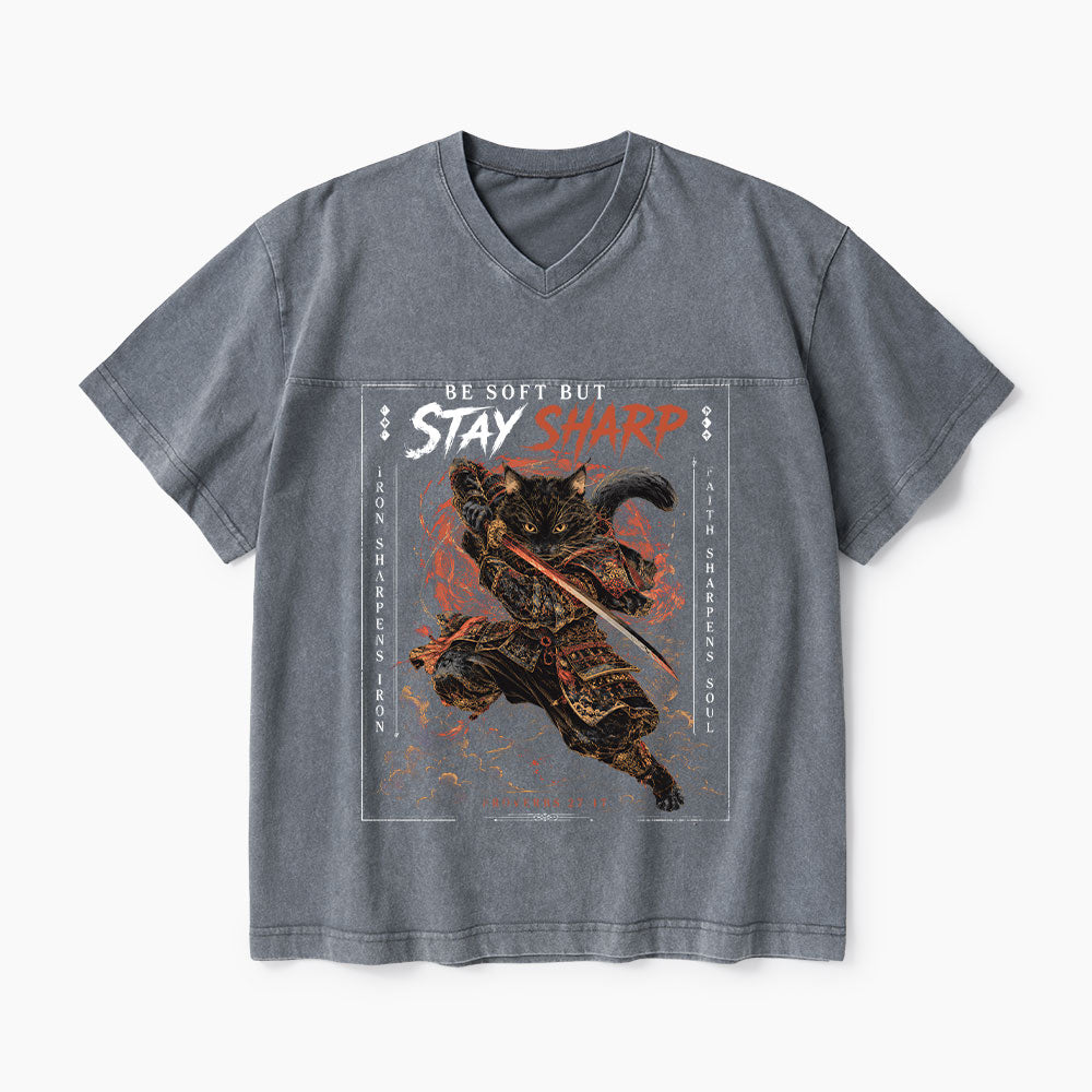 Be Soft But Stay Sharp Christian Washed V-Neck T-Shirt