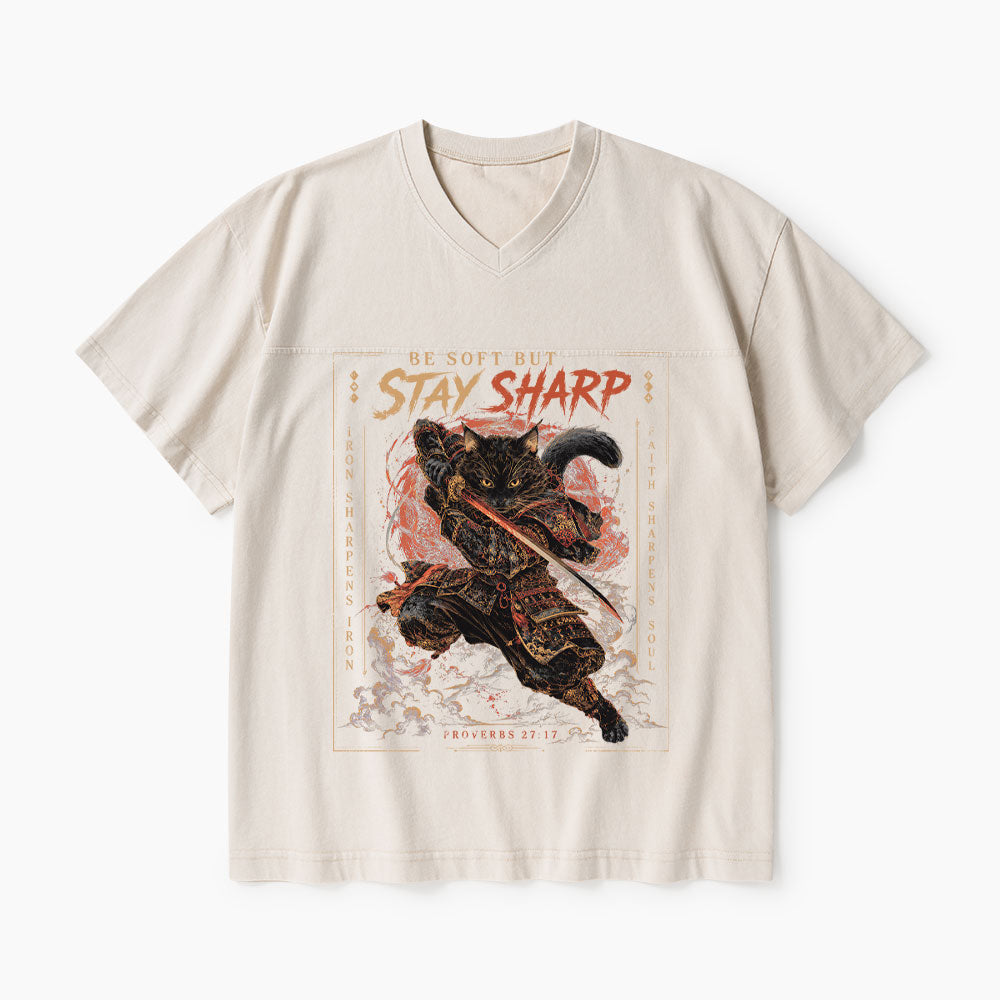 Be Soft But Stay Sharp Christian Washed V-Neck T-Shirt