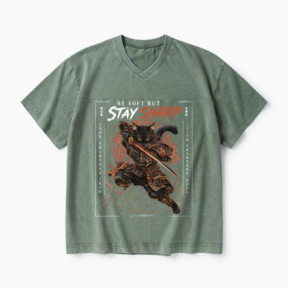Be Soft But Stay Sharp Christian Washed V-Neck T-Shirt