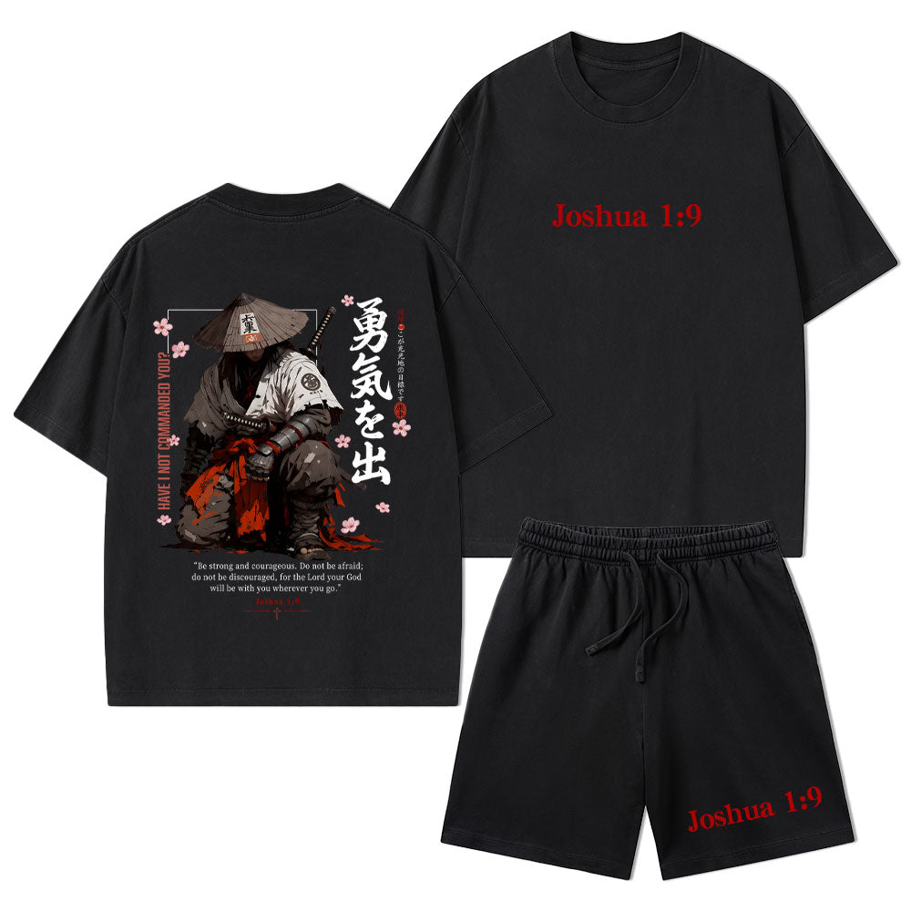 Be Strong And Courageous Christian Washed T-Shirt & Shorts