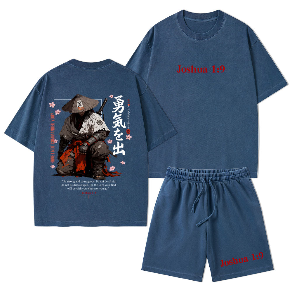 Be Strong And Courageous Christian Washed T-Shirt & Shorts