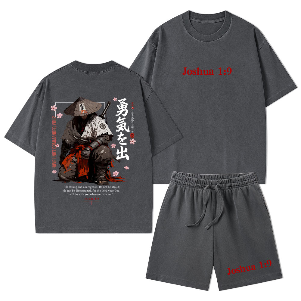 Be Strong And Courageous Christian Washed T-Shirt & Shorts