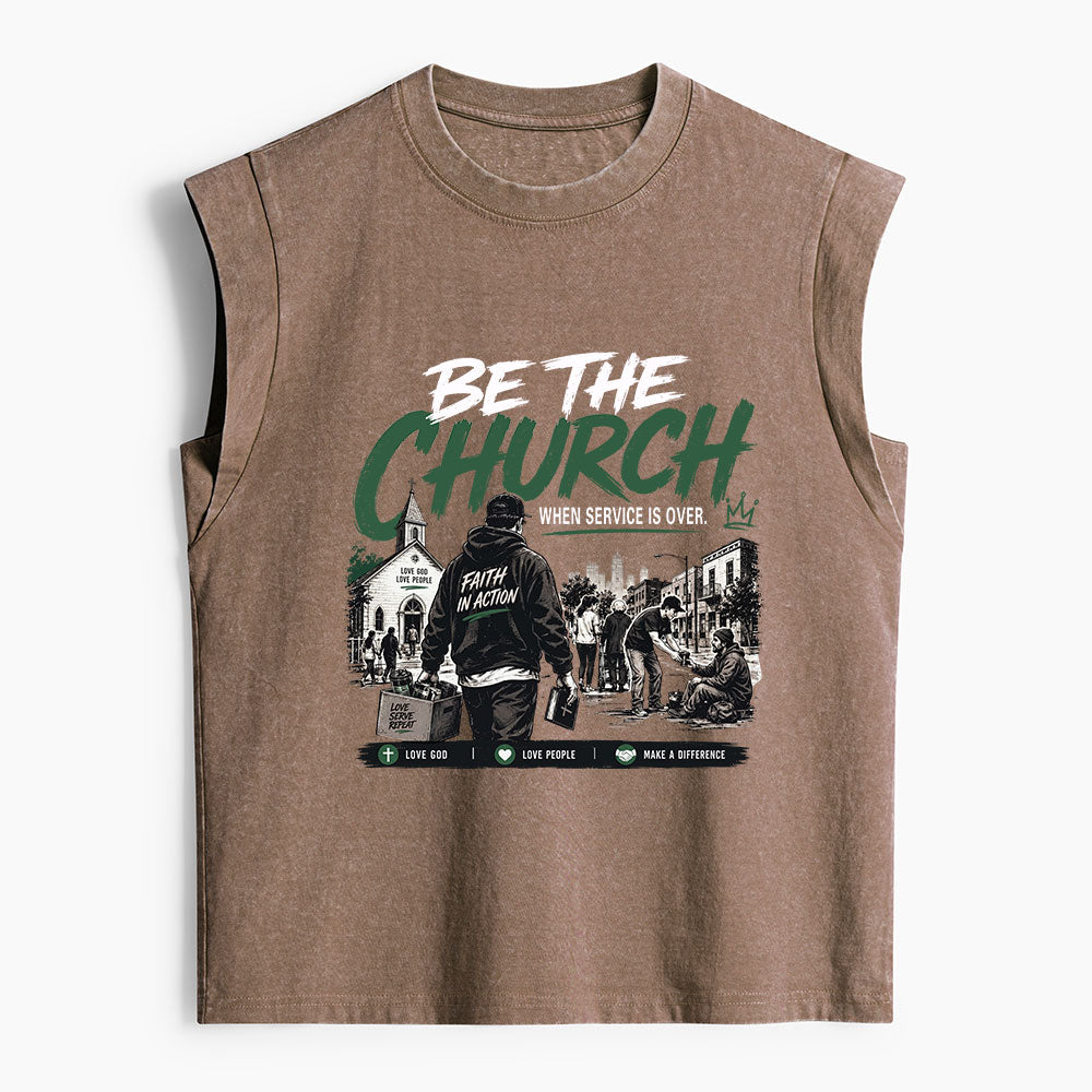 Be The Church When Service Is Over Christian Women's Washed Tank Top