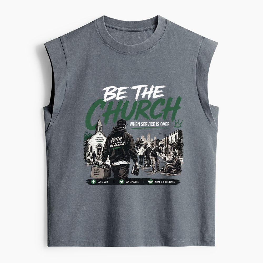 Be The Church When Service Is Over Christian Women's Washed Tank Top