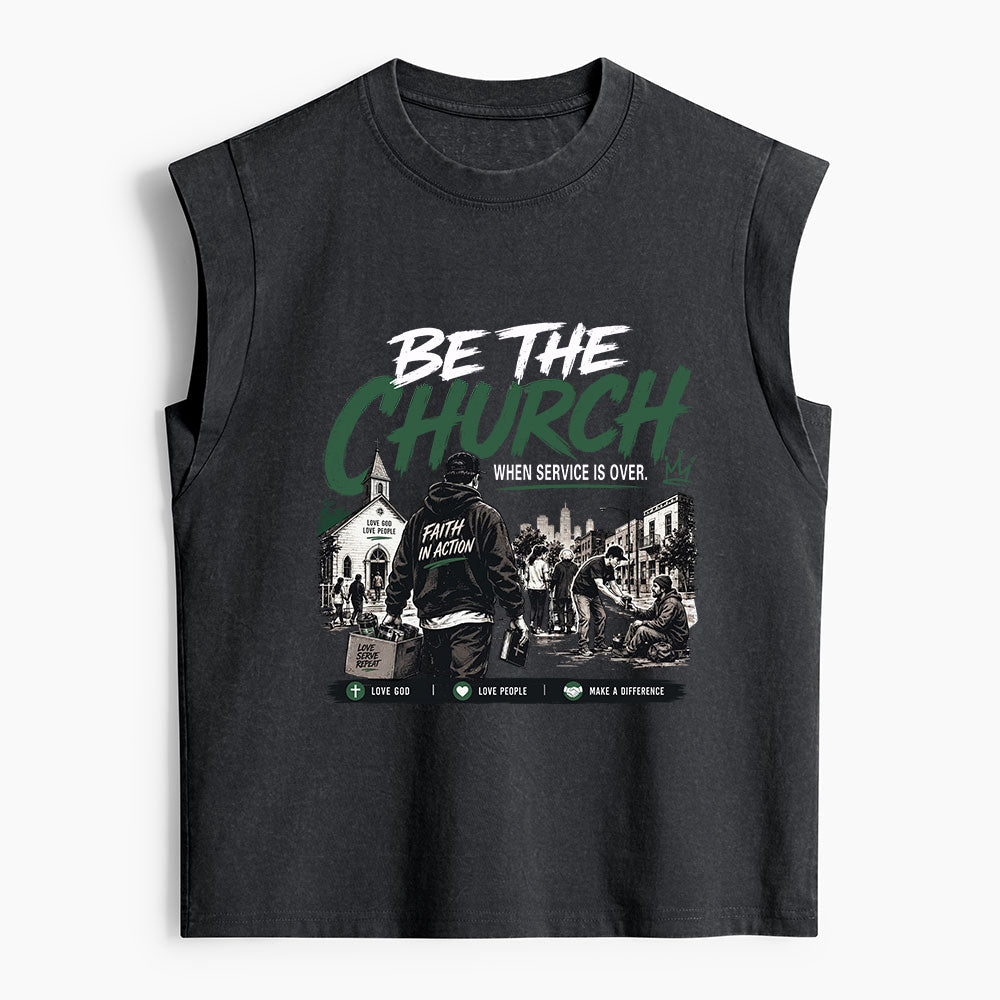 Be The Church When Service Is Over Christian Women's Washed Tank Top