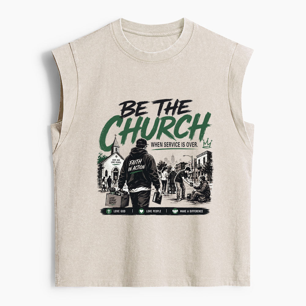 Be The Church When Service Is Over Christian Women's Washed Tank Top