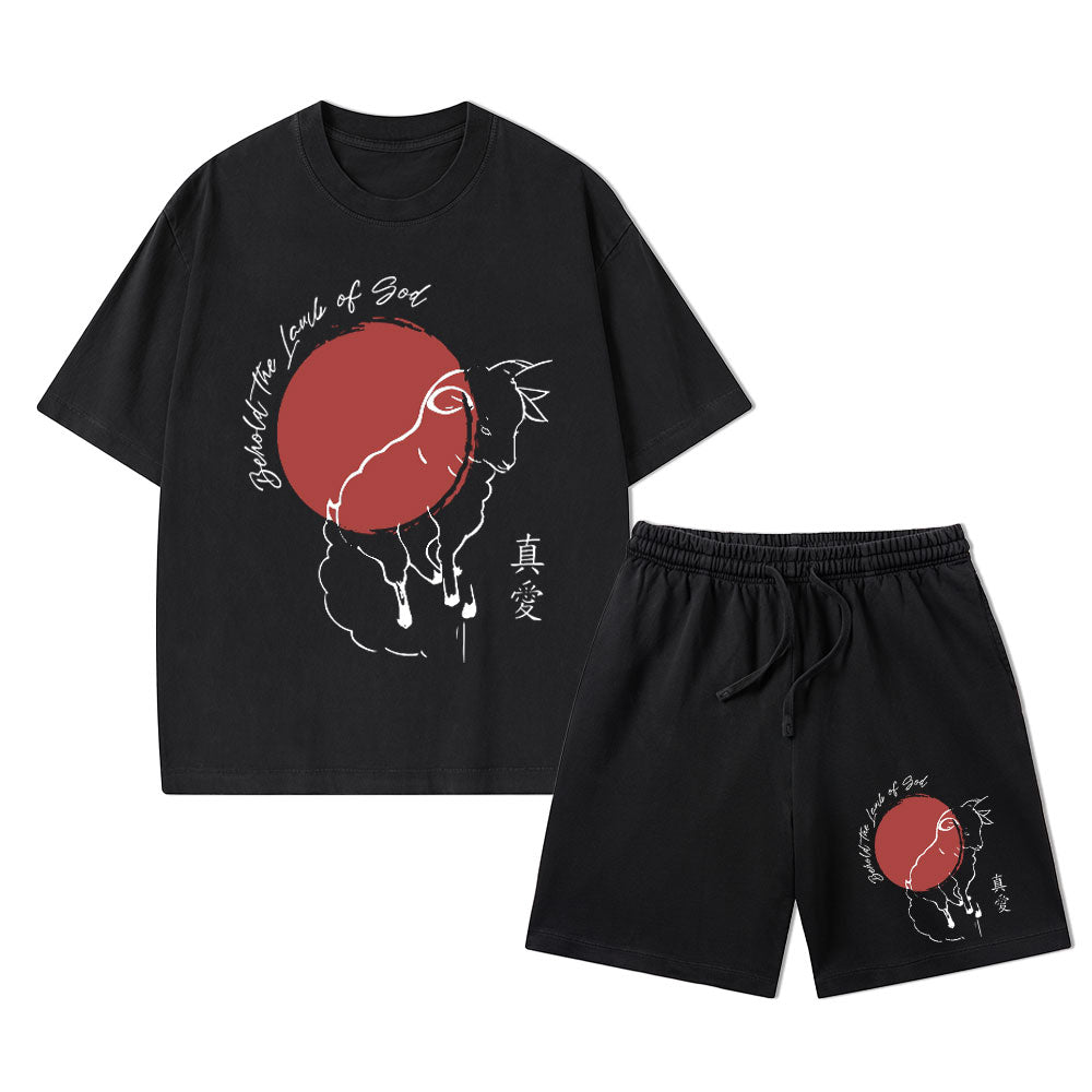 Behold The Lamb Of God Christian Washed T-Shirt & Shorts