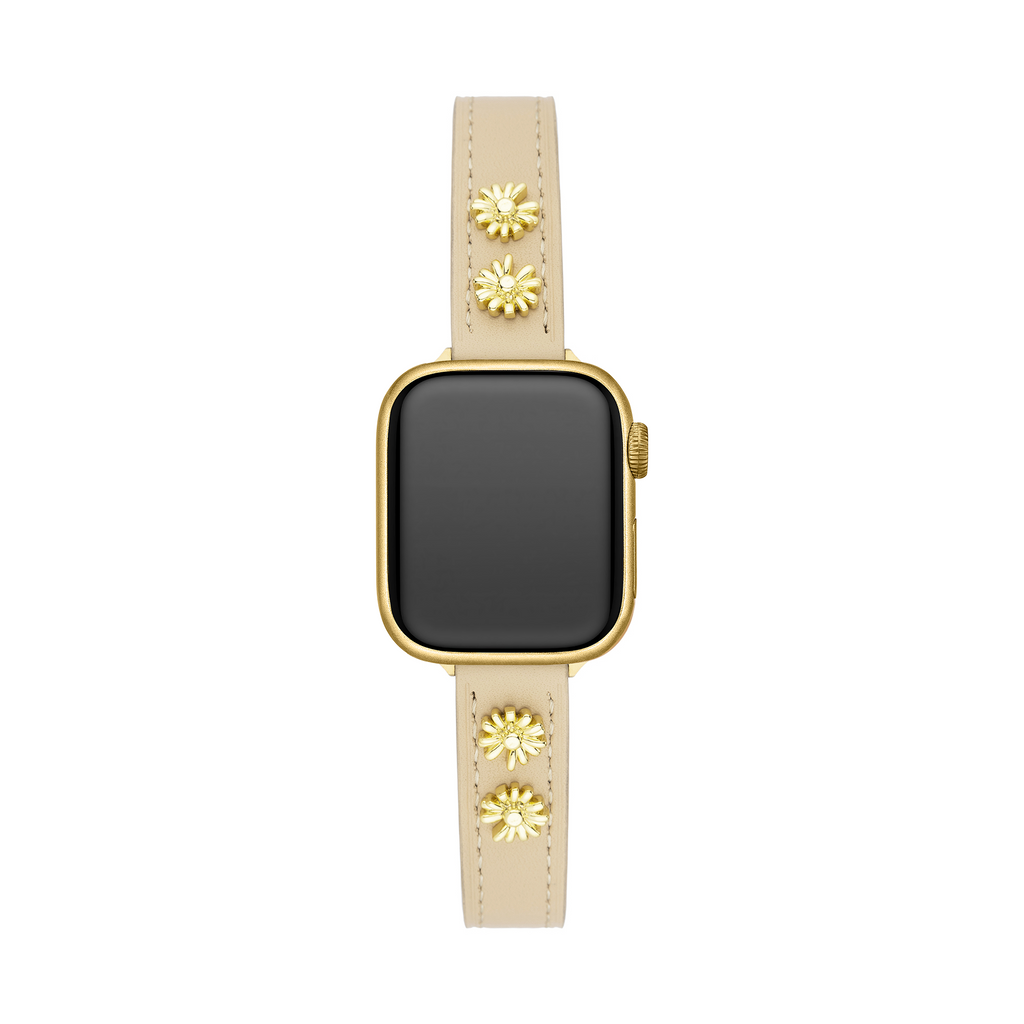 14k Gold / Platinum Plated Daisy Leather Watch Band for Apple Watch