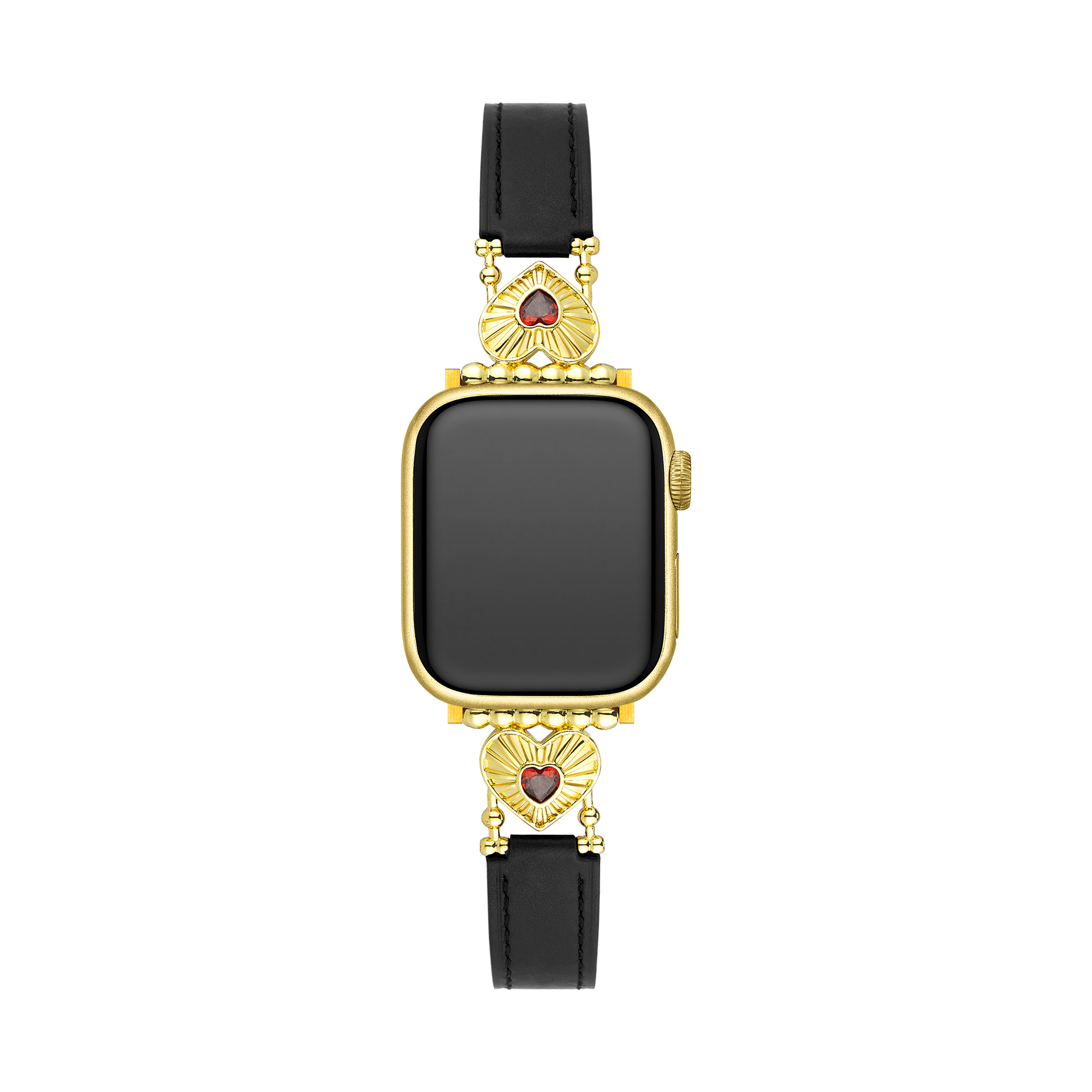 14k Gold / Platinum Plated Heart Adorned Leather Watch Band