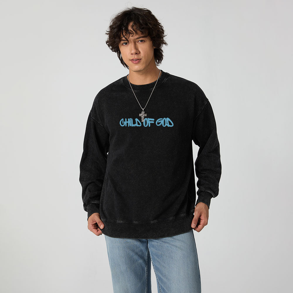 Blue Child Of God Christian Washed Sweatshirt