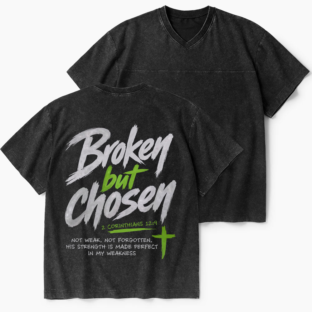Broken But Chosen Christian Washed V-Neck T-Shirt