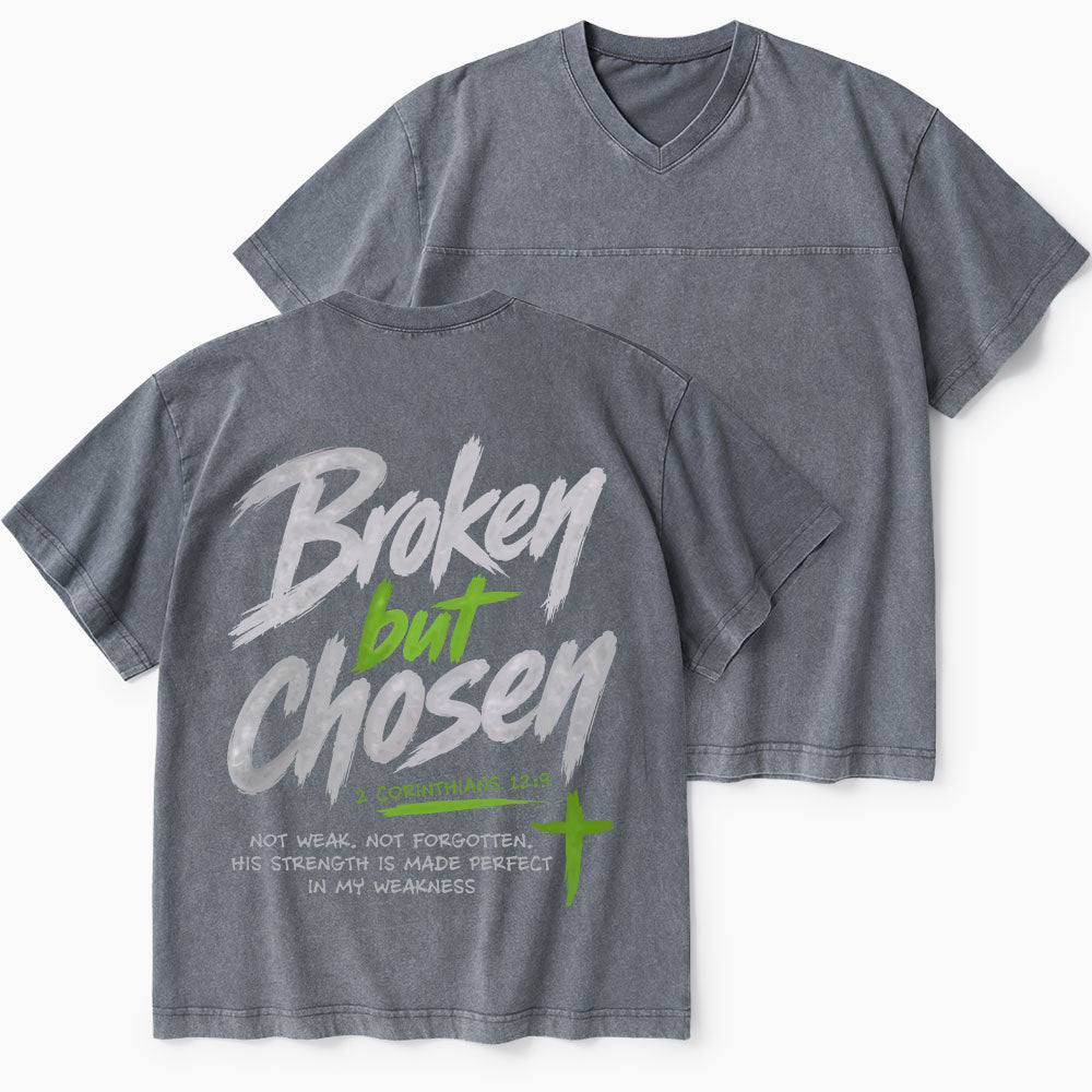 Broken But Chosen Christian Washed V-Neck T-Shirt