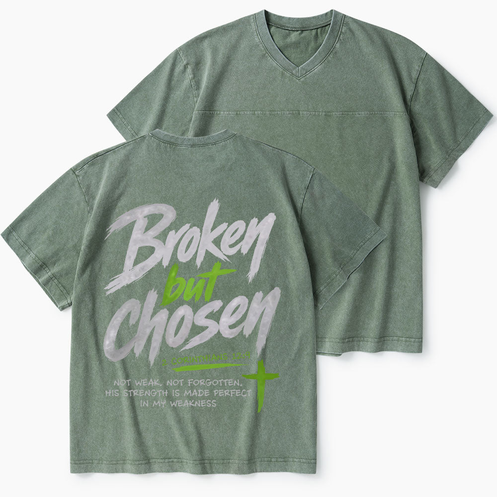 Broken But Chosen Christian Washed V-Neck T-Shirt