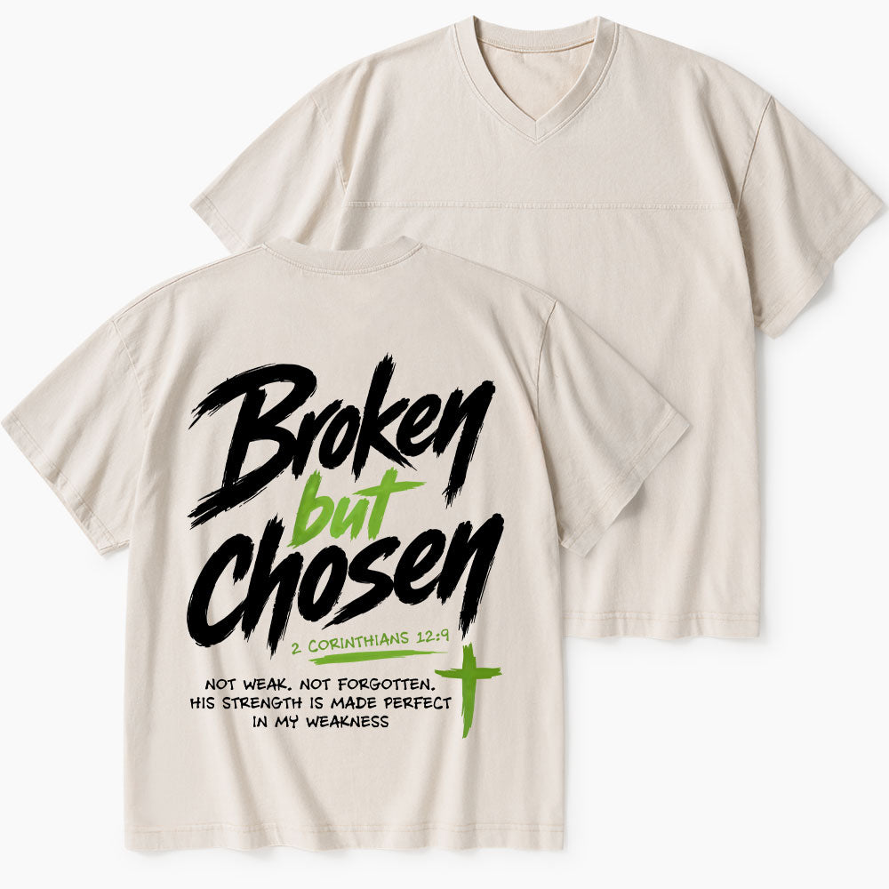 Broken But Chosen Christian Washed V-Neck T-Shirt